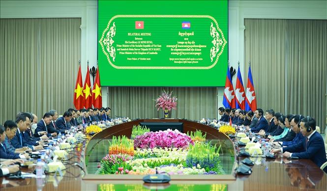 Thủ tướng Lê Minh Hưng hội đàm với Thủ tướng Vương quốc Campuchia Hun Manet. Ảnh: Dương Giang – TTXVN
