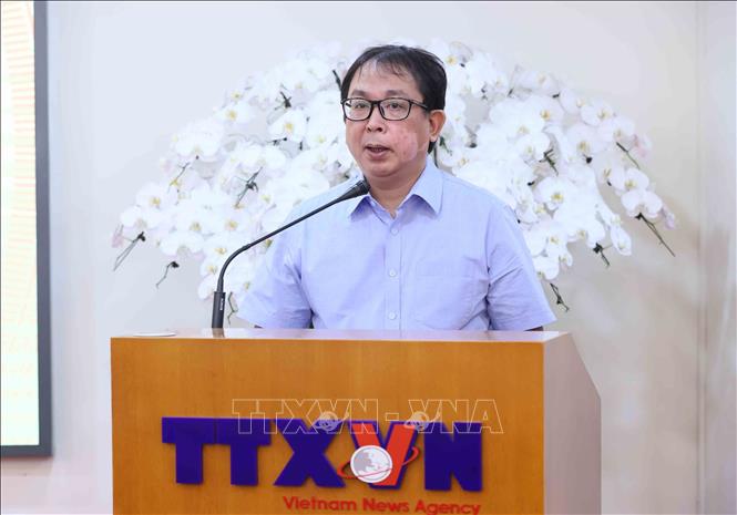 Đồng chí Nguyễn Tuấn Hùng, Phó Bí thư Thường trực Đảng ủy, Phó Tổng Giám đốc Thông tấn xã Việt Nam phát biểu. Ảnh: An Đăng - TTXVN