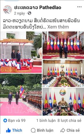 Bài đăng trên trang Facebook chính thức của tờ Pathetlao. Ảnh: TTXVN phát