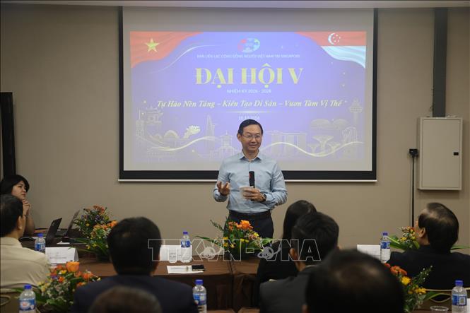 Đại sứ Việt Nam tại Singapore Trần Phước Anh phát biểu tại Đại hội. Ảnh: Việt Dũng - P/v TTXVN tại Singapore