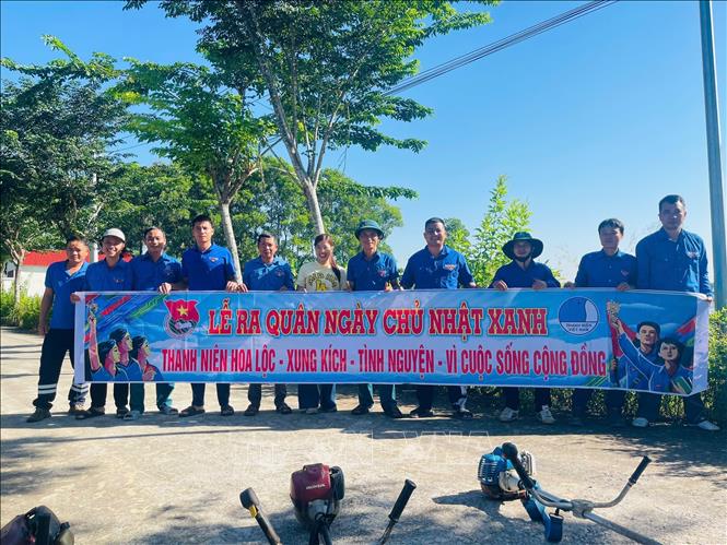 Tinh thần xung kích của tuổi trẻ và ý thức giữ gìn môi trường của đoàn viên thanh niên xã Hoa Lộc. Ảnh Khiếu Tư - TTXVN


