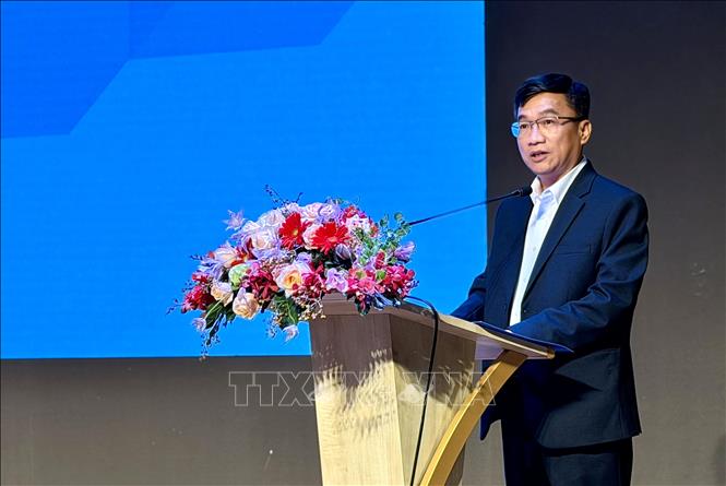 Phó giám đốc Sở Khoa học và Công nghệ Thành phố Hồ Chí Minh Trần Trọng Tuyên phát biểu tại hội nghị. Ảnh: Mỹ Phương – TTXVN