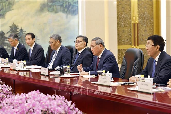 Thủ tướng Trung Quốc Lý Cường phát biểu tại cuộc hội kiến Chủ tịch Quốc hội Trần Thanh Mẫn. Ảnh: Doãn Tấn – TTXVN