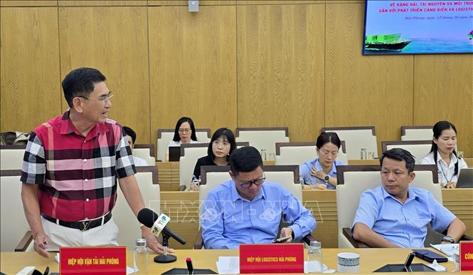 Ông Nguyễn Văn Tiến, Chủ tịch Hiệp hội Vận tải Hải Phòng, phát biểu. Ảnh: Minh Thu - TTXVN