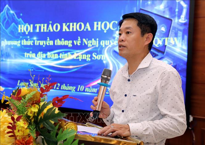 Giám đốc Sở Khoa học và Công nghệ tỉnh Lạng Sơn Nguyễn Quang Huy nhấn mạnh, công tác truyền thông có vai trò đặc biệt quan trọng trong nâng cao nhận thức, tạo sự đồng thuận xã hội. Ảnh: Văn Đạt - TTXVN