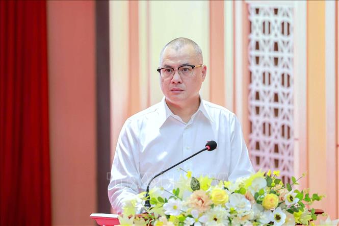 Ông Phạm Đại Dương, Bí thư Tỉnh ủy, Trưởng Đoàn đại biểu Quốc hội tỉnh Phú Thọ phát biểu tại Hội nghị tiếp xúc cử tri. Ảnh: Thu Hương - TTXVN