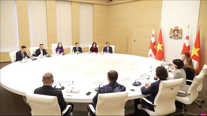 Quang cảnh cuộc hội đàm. Ảnh: Tâm Hằng, phóng viên TTXVN tai Đông Âu