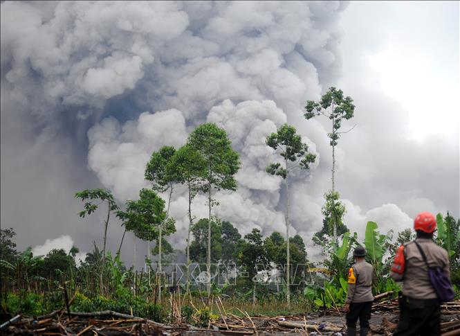 Tro bụi phun lên từ núi lửa Semeru ở Lumajang, Đông Java, Indonesia. Ảnh: THX/TTXVN phát