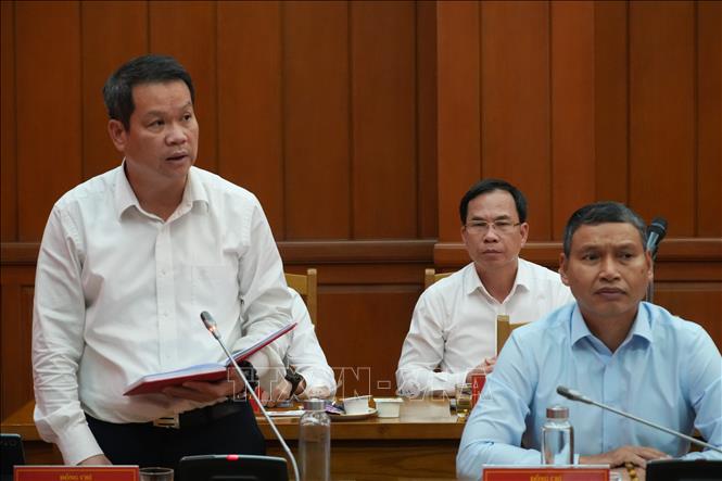 Chủ tịch UBND thành phố Đà Nẵng Nguyễn Mạnh Hùng phát biểu tại buổi làm việc. Ảnh: Anh Dũng - TTXVN