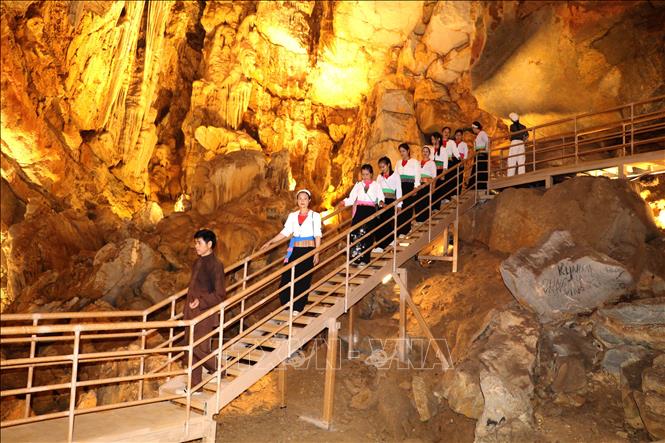 Visitors must walk about one kilometre from the Thung Ui forest entrance, climbing stone steps to an elevation of over 100 metres.VNA Photo: Thùy Dung 