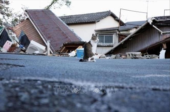 Những ngôi nhà bị phá hủy sau động đất tại Kumamoto, Nhật Bản, ngày 28/8/2026. Ảnh: Kyodo/TTXVN phát