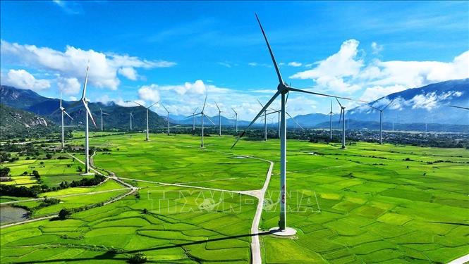 Cánh đồng điện gió của Công ty TNHH Điện Mặt Trời Trung Nam Thuận Nam ở xã Thuận Nam, tỉnh Khánh Hoà. Ảnh: Vũ Sinh – TTXVN