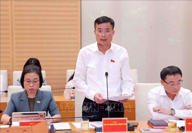 Chánh án Tòa án nhân dân thành phố Hà Nội Nguyễn Xuân Kỳ phát biểu. Ảnh: Văn Điệp - TTXVN