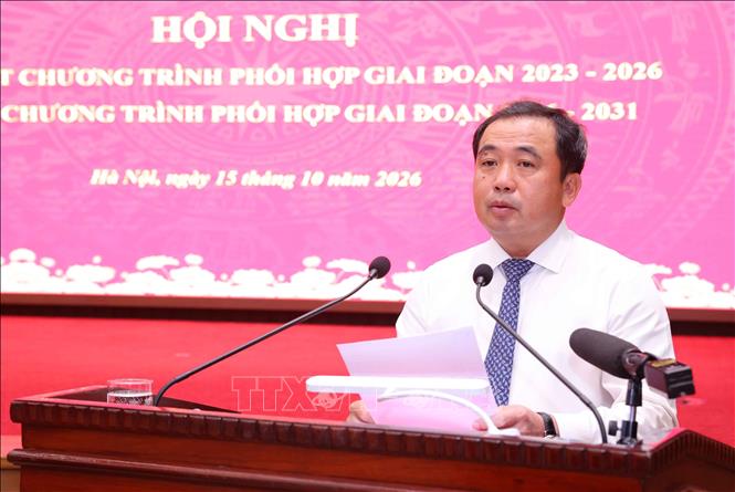 Bí thư Thành ủy Hà Nội Trần Đức Thắng phát biểu. Ảnh: Văn Điệp - TTXVN