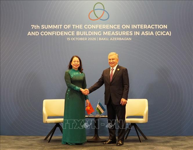 Vice President Vo Thi Anh Xuan meets President of Uzbekistan Shavkat Mirziyoyev. VNA Photo: Tâm Hằng
