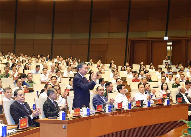 Tổng Bí thư, Chủ tịch nước Tô Lâm và các đại biểu dự hội nghị tại điểm cầu Trung tâm Nhà Quốc hội (Hà Nội). Ảnh: Thống Nhất – TTXVN