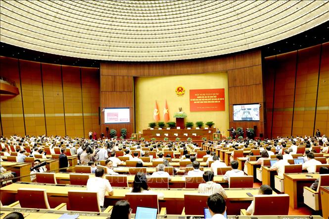 Toàn cảnh hội nghị tại điểm cầu Trung tâm - Phòng họp Diên Hồng, Nhà Quốc hội, Hà Nội. Ảnh: Phương Hoa - TTXVN