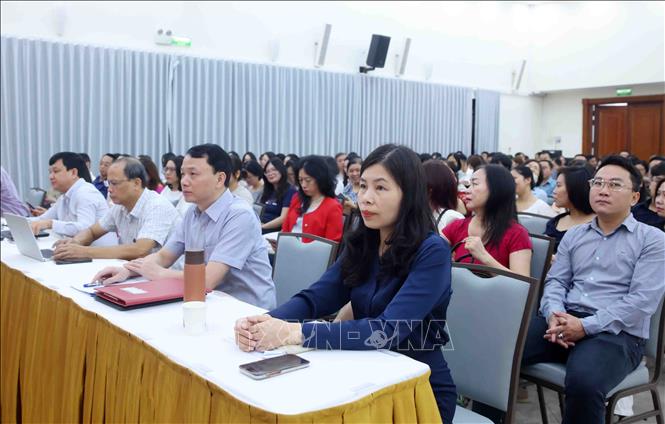 Đảng viên thuộc Đảng bộ Thông tấn xã Việt Nam tham dự Hội nghị trực tuyến tại điểm cầu trụ sở Thông tấn Quốc gia (5 Lý Thường Kiệt, Hà Nội). Ảnh: Phạm Kiên - TTXVN