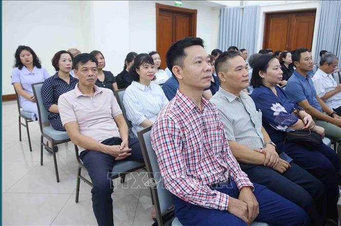 Đảng viên thuộc Đảng bộ Thông tấn xã Việt Nam tham dự Hội nghị trực tuyến tại điểm cầu trụ sở Thông tấn Quốc gia (5 Lý Thường Kiệt, Hà Nội). Ảnh: Phạm Kiên - TTXVN