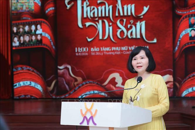 Bà Nguyễn Thị Tuyết, Giám đốc Bảo tàng Mặt trận Tổ quốc Việt Nam kiêm Giám đốc Bảo tàng Phụ nữ Việt Nam phát biểu. Ảnh: Phan Phương – TTXVN