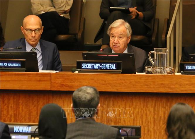 Tổng Thư ký Liên hợp quốc (LHQ) Antonio Guterres phát biểu tại một sự kiện bên lề Khóa họp thứ 81 Đại hội đồng Liên hợp quốc ở New York (Mỹ), ngày 23/9/2026. Ảnh: THX/TTXVN phát