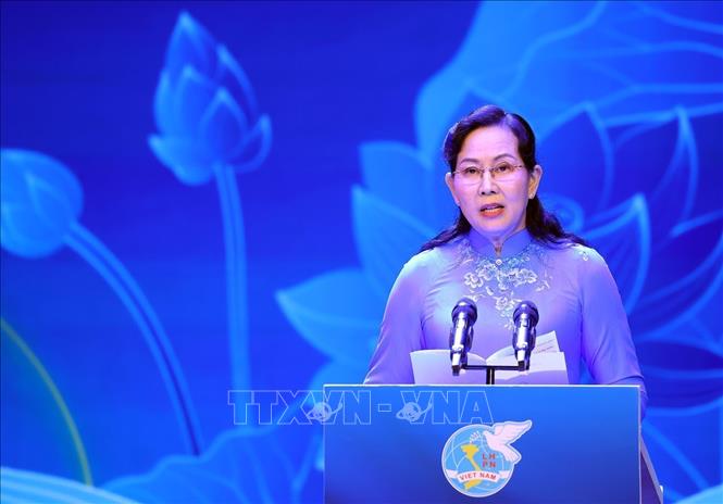 Chủ tịch Hội Liên hiệp Phụ nữ Việt Nam Lê Thị Thủy phát biểu. Ảnh: Tuấn Anh - TTXVN