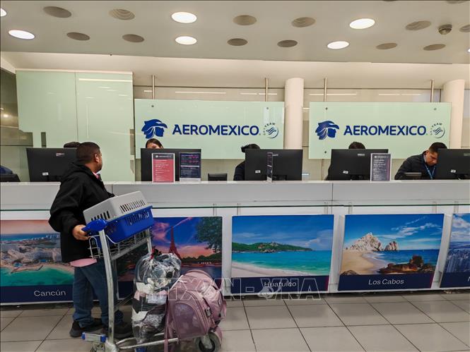 Một quầy của hãng hàng không Aeroméxico tại Sân bay quốc tế Benito Juárez, thủ đô Mexico City, Mexico. Ảnh: Phương Lan- PVTTXVN tại Mexico 