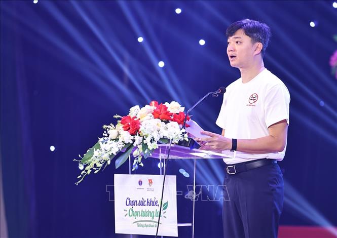 Đồng chí Nguyễn Minh Triết, Ủy viên dự khuyết Ban Chấp hành Trung ương Đảng, Bí thư Thường trực Ban Chấp hành Trung ương Đoàn phát biểu. Ảnh: Minh Đức - TTXVN