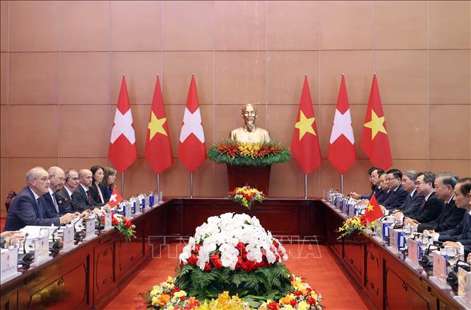 Tổng Bí thư, Chủ tịch nước Tô Lâm hội đàm với Tổng thống Thụy Sĩ Guy Parmelin. Ảnh: Thống Nhất – TTXVN