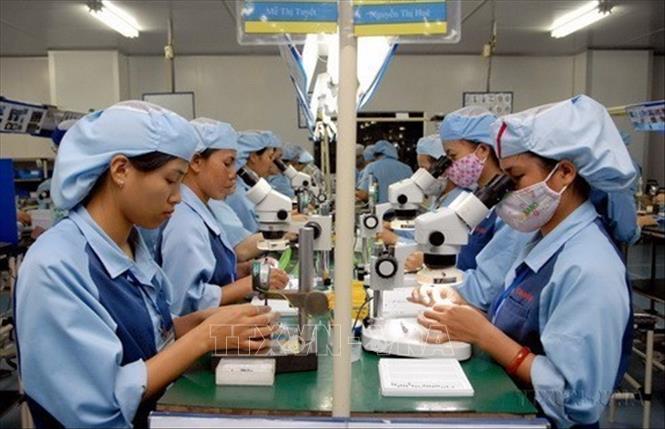 Chiếm trên 50% dân số và hơn 48% lực lượng lao động xã hội, phụ nữ Việt Nam có mặt trong mọi lĩnh vực. Trong ảnh: Nữ công nhân sản xuất linh kiện điện tử tại Nhà máy Canon thuộc Khu Công nghiệp Phố Nối A (Hưng Yên). Ảnh: Phạm Kiên - TTXVN