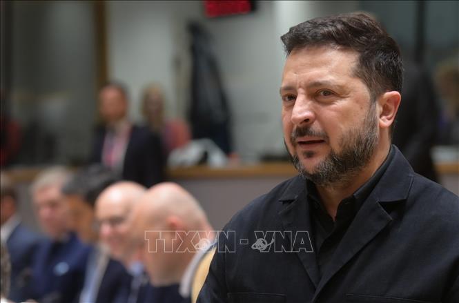 Tổng thống Ukraine Volodymyr Zelensky tại Hội nghị Thượng đỉnh Liên minh châu Âu ở Brussels, Bỉ ngày 16/10/2026. Ảnh: THX/TTXVN phát