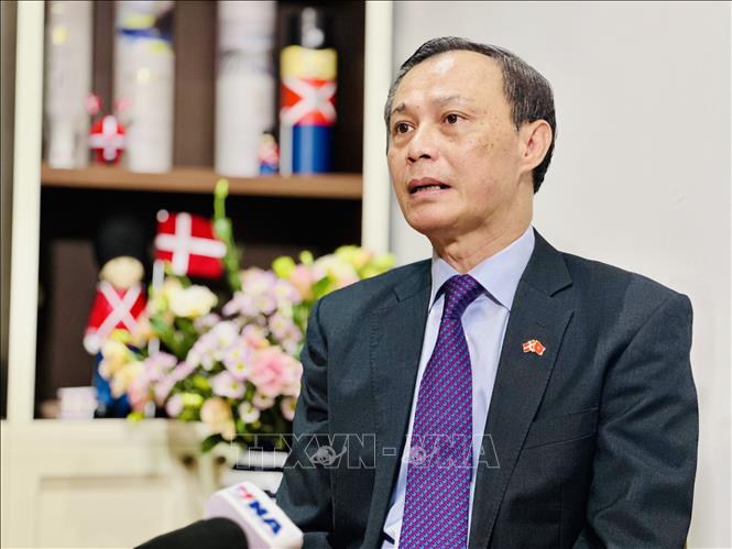 Đại sứ Lương Thanh Nghị, nguyên Đại sứ Việt Nam tại Đan Mạch (giai đoạn 2022 - 2025) trả lời phỏng vấn của phóng viên Thông tấn xã Việt Nam về quan hệ hợp tác Việt Nam - Đan Mạch. Ảnh: Việt Đức - TTXVN