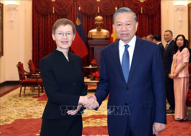 Tổng Bí thư, Chủ tịch nước Tô Lâm tiếp Thủ tướng Công quốc Liechtenstein Brigitte Haas. Ảnh: Thống Nhất – TTXVN