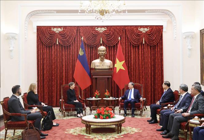 Tổng Bí thư, Chủ tịch nước Tô Lâm tiếp Thủ tướng Công quốc Liechtenstein Brigitte Haas. Ảnh: Thống Nhất – TTXVN