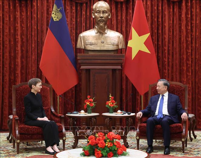 Tổng Bí thư, Chủ tịch nước Tô Lâm tiếp Thủ tướng Liechtenstein Brigitte Haas. Ảnh: Thống Nhất – TTXVN
