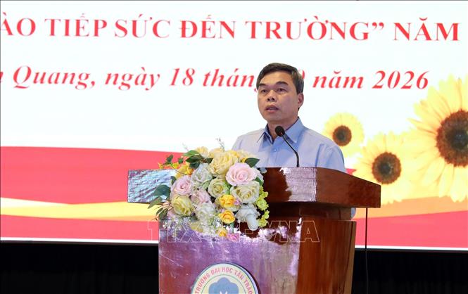 Phó Bí thư Tỉnh ủy, Chủ tịch Ủy ban Mặt trận Tổ quốc Việt Nam tỉnh Tuyên Quang Ma Thế Hồng phát biểu tại buổi lễ. Ảnh: Quang Cường – TTXVN.
