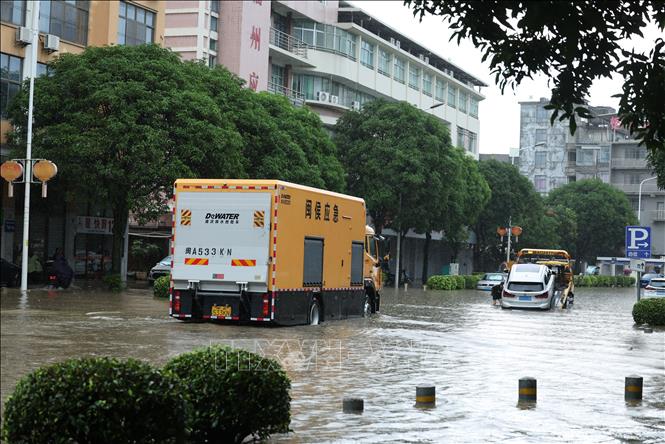Một tuyến đường bị ngập sau mưa lớn tại tỉnh Phúc Kiến, Trung Quốc, ngày 3/9/2026. Ảnh: THX/TTXVN phát