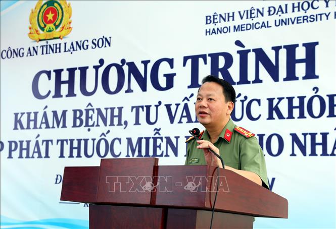 Đại tá Triệu Tuấn Hải, Phó Giám đốc Công an tỉnh Lạng Sơn phát biểu tại chương trình. Ảnh: Văn Đạt - TTXVN