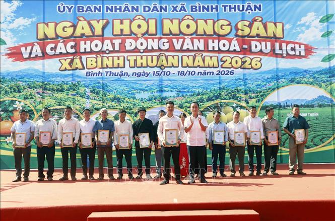 Ban tổ chức trao giải Nhất nội dung thi trại Văn hóa tại Ngày hội. Ảnh: Nguyễn Cường - TTXVN.  
