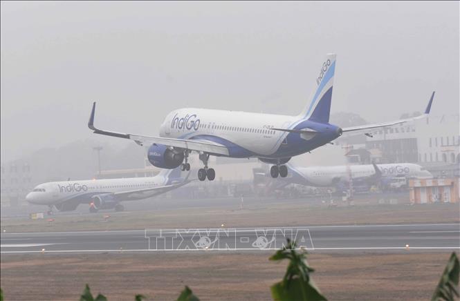 Máy bay của hãng hàng không Indigo tại sân bay Jaipraksh Narayan ở Patna, Ấn Độ. Ảnh: ANI/TTXVN phát
