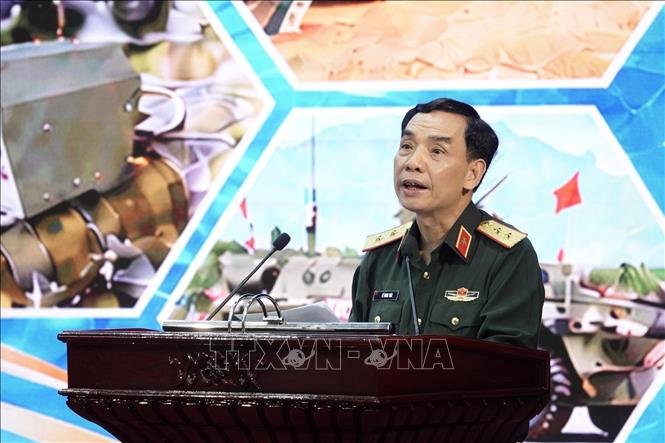 Trung tướng, PGS.TS Lê Minh Thái, Giám đốc Học viện Kỹ thuật quân sự, phát biểu tại hội thảo. Ảnh: Hiền Hạnh – TTXVN 