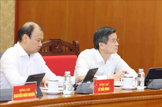 Lãnh đạo Học viện Chính trị quốc gia Hồ Chí Minh tham dự buổi làm việc. Ảnh: Phương Hoa - TTXVN