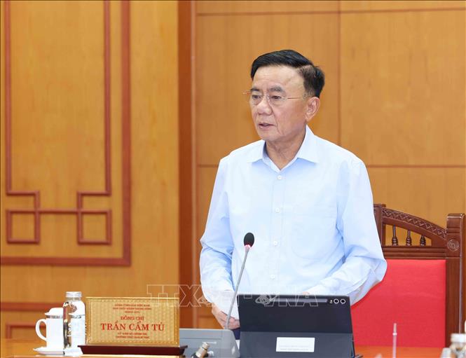 Thường trực Ban Bí thư Trần Cẩm Tú phát biểu chỉ đạo buổi làm việc. Ảnh: Phương Hoa - TTXVN