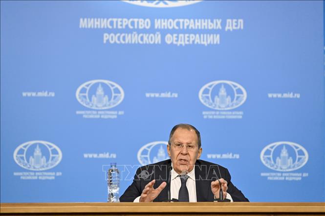 (Tư liệu) Ngoại trưởng Nga Sergei Lavrov phát biểu tại cuộc họp báo ở Moskva. Ảnh: THX/TTXVN phát