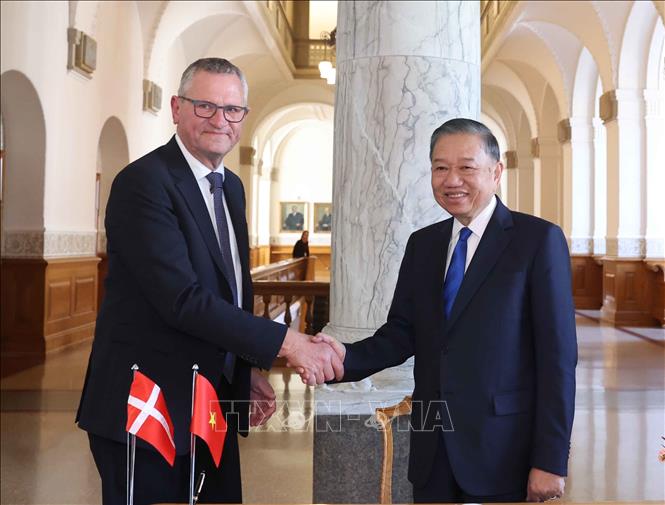 Tổng Bí thư, Chủ tịch nước Tô Lâm hội kiến Chủ tịch Quốc hội Đan Mạch Henrik Frandsen. Ảnh: Thống Nhất – TTXVN