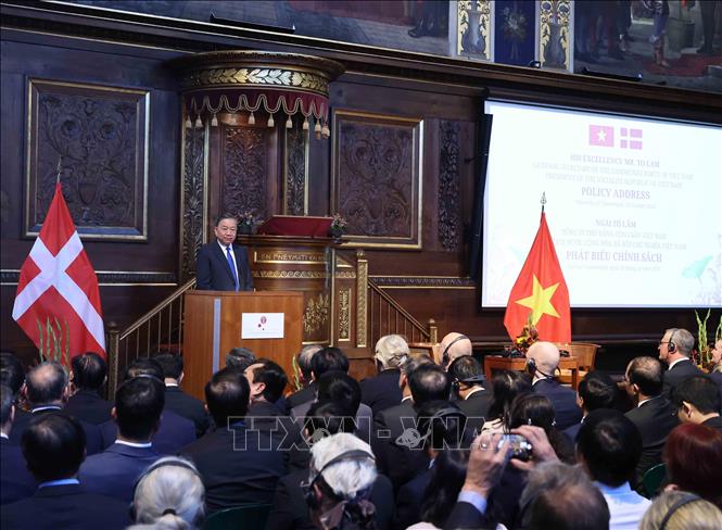 Tổng Bí thư, Chủ tịch nước Tô Lâm phát biểu chính sách tại Đại học Copenhagen (Đan Mạch). Ảnh: Thống Nhất – TTXVN