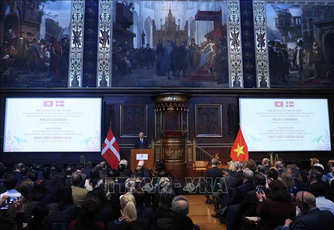 Tổng Bí thư, Chủ tịch nước Tô Lâm phát biểu chính sách tại Đại học Copenhagen (Đan Mạch). Ảnh: Thống Nhất – TTXVN
