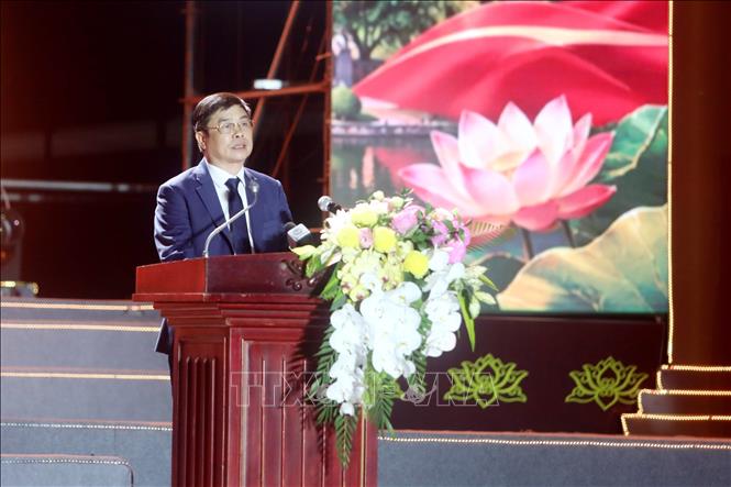 Phó Chủ tịch UBND tỉnh Hưng Yên Phạm Văn Nghiêm phát biểu tại lễ khai hội. Ảnh: Thế Duyệt – TTXVN
