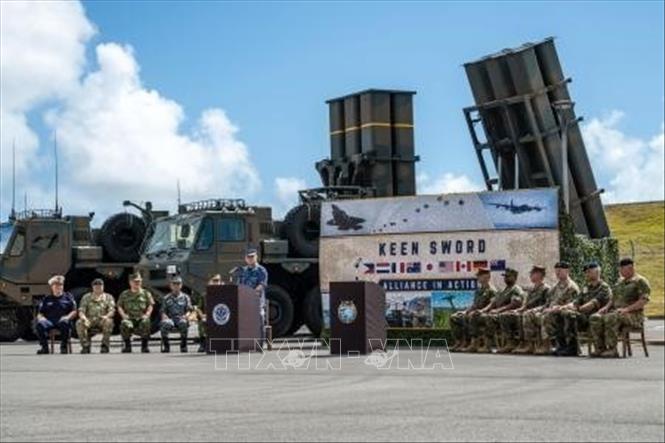 Lễ khai mạc cuộc tập trận chung Kiếm Sắc giữa Mỹ và Nhật Bản tại tỉnh Okinawa, Nhật Bản ngày 19/10/2026. Ảnh: Kyodo/TTXVN phát