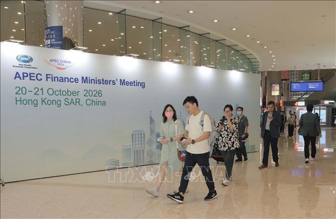 Pano Diễn đàn hợp tác kinh tế châu Á-Thái Bình Dương (APEC) 2026 tại Trung tâm hội nghị và triển lãm quốc tế Hong Kong. Ảnh: Xuân Vịnh - Phóng viên TTXVN tại Hong Kong (Trung Quốc)